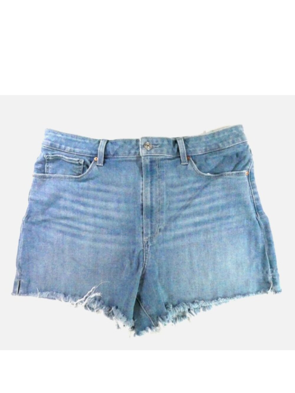 Paige Dani Shorts Denim Sz 33 Raw Hem High Rise Stretch Light Wash Inseam 4"